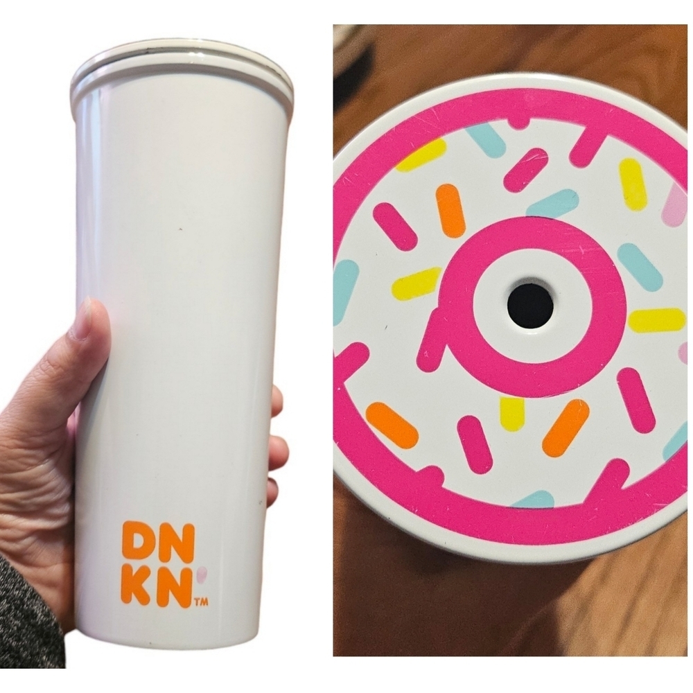 Dunkin Donuts 24oz White Sprinkles top Steel Travel Tumber